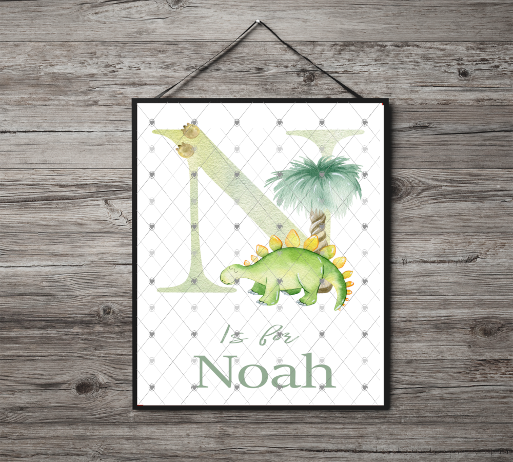 Dinosaur Initial Name Print, Letter N Custom Print, Letter N